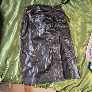 Latex midi skirt with slit